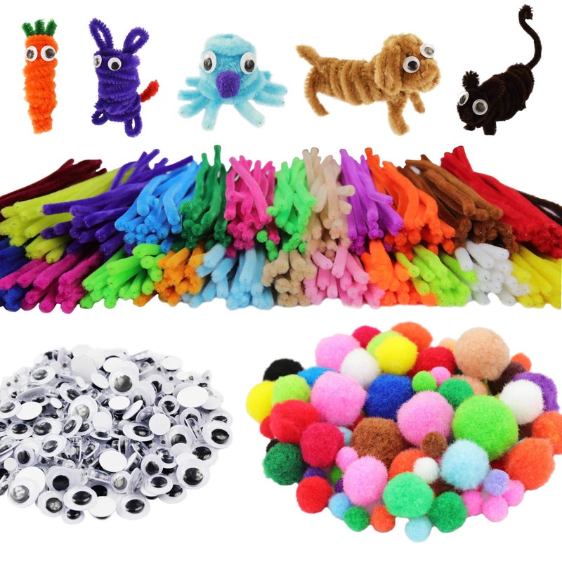 PenVinoo 862 Pieces Art & Craft Supplies Set DIY Activities & Parties Pipe Cleaners Craft Set 200 Pcs Pipe Cleaners 454 Pcs Pom Poms 208 Pcs Wiggle Eyes Self Adhesive - Image 2